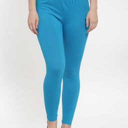 GRACIT Women Turquoise Blue Solid Ankle-Length Leggings-16