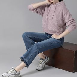 Roadster Women Mauve Boucle Hooded Sweatshirt-image-46