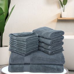 BIANCA Set Of 14 Grey Solid 500 GSM Cotton Towels Set-image-80