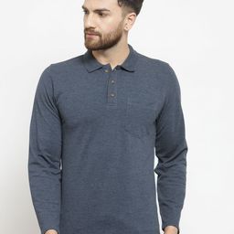 Kalt Men Blue Solid Polo Collar T-shirt-image-51