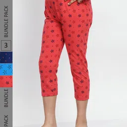 BAESD Girls Pack Of 3 Printed Pure Cotton Capris-image-84