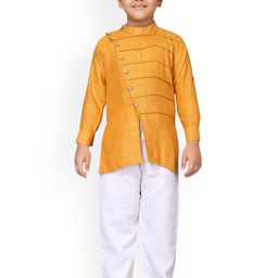 Aj DEZInES Boys Yellow & White Solid Kurta with Pyjamas-10
