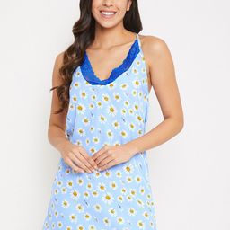 Clovia Blue & White Printed Baby Doll-image-17