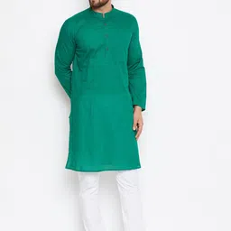 even Men Green Striped Straight Dobby Kurta-image-68