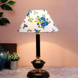 Devansh White & Blue Printed Bedside Standard Table Lamp-55