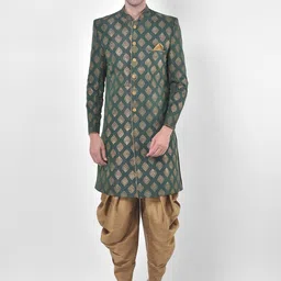 DEYANN Men Green & Brown Sherwani Patiala Set-image-75