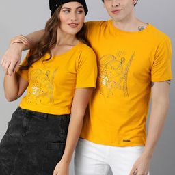 BRATMA Men Mustard Yellow  Grey Printed Round Neck Pure Cotton T-shirt-image-47