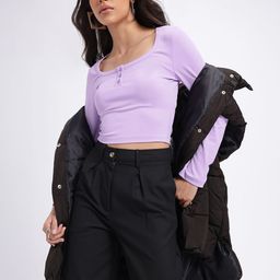 glitchez Sleek & Stylish Scoop Neck Crop Fitted Top-18