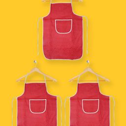 Kuber Industries Set Of 3 Red & White Printed Aprons-55
