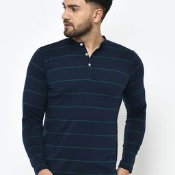 Rigo Men Blue Striped Cotton T-shirt-image-15