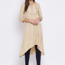 Span Women Beige Yoke Design A-Line Kurta-image-22