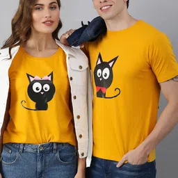 BRATMA Men Mustard Yellow  Charcoal Grey Printed Round Neck Pure Cotton T-shirt-image-49