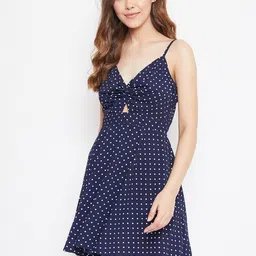 Berrylush Navy Blue Printed Crepe Fit and Flare Dress-image-73