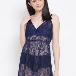 Clovia Navy Blue Self Design Baby Doll-image-77