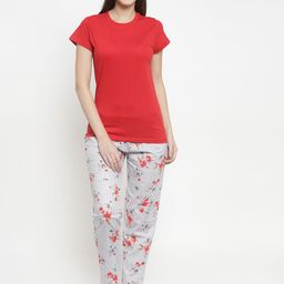 Claura Women Red & Grey Solid Night suit-picture-16