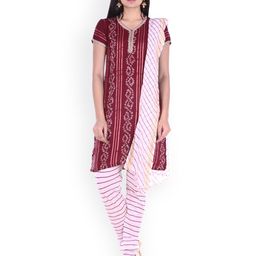 SOUNDARYA Maroon & Off-White Bhandani Print Dress Material-image-15