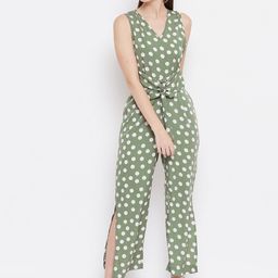 Belle Fille Women Olive Green & White Polka Dot Print Basic Jumpsuit-picture-6