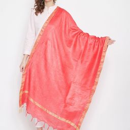 Clora Creation Coral & Gold-Toned Solid Dupatta-picture-31