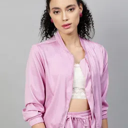 STREET 9 Women Lavender Solid Lightweight Bomber Jacket-image-45