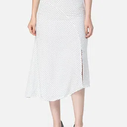 Cation Women White & Black Printed Midi Asymmetric Flared Skirt-image-58