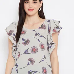 Purys Grey Floral Printed Flutter Sleeves Top-picture-11