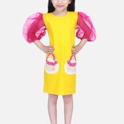 LilPicks Girls Yellow embroidery Flounce Sheath Dress-picture-29