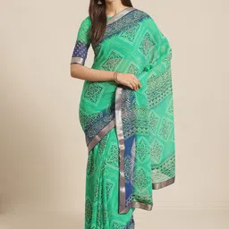 Saree mall Green & Blue Bandhani Zari Bandhani Sarees-picture-52