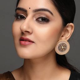 Rubans Gold-Plated Handcrafted Enamel with Kundan Floral Stud Earrings-52