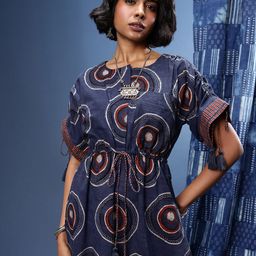 Taavi Geometric Printed Pure Cotton A-Line Ajrakh Ethnic Dress-picture-7