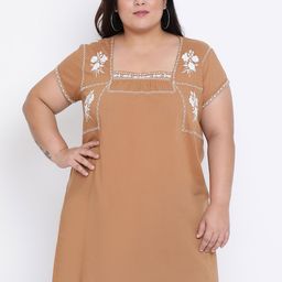 Oxolloxo Women Brown Solid Embroidered Tunic-picture-12