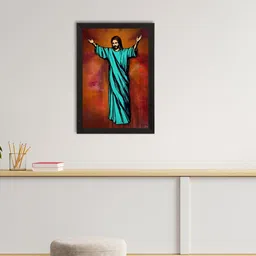 eCraftIndia Sea Green & Rust Brown Jesus Christ Satin Matte Texture UV Wall Painting-4