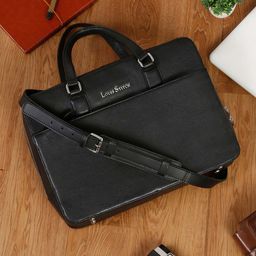 LOUIS STITCH Unisex Textured Leather Laptop Bag-image-90