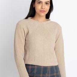 Status Quo Cable Knit Self Design Crop Pullover Sweater-image-8