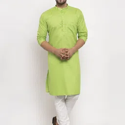 Benstoke Men Green & White Solid Kurta with Churidar-14