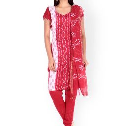 SOUNDARYA Red Bandhni Print Unstitched Dress Material-image-33