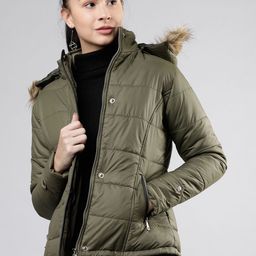 Tokyo Talkies Women Olive Green Solid Puffer Jacket-image-58