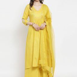 Varanga Women Yellow Solid Kurti with Palazzos & Dupatta-picture-30