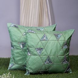 Alina decor Sea Green & Silver-Toned Set of 2 Geometric Square Cushion Covers-picture-42
