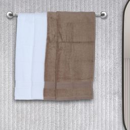 BIANCA Set Of 4 White & Camel Brown Solid 380 GSM Pure Combed Cotton Terry Hand Towels-image-75