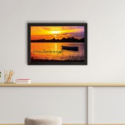 eCraftIndia Mustard Yellow & Black Sunrise River View Satin Matte Texture UV Wall Painting-image-97