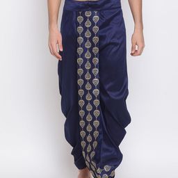 VASTRAMAY Men Navy Blue Embroidered Dhoti-image-46
