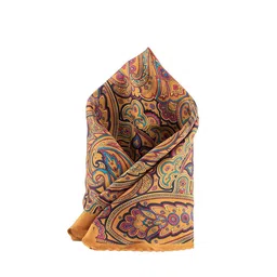The Tie Hub Men Yellow & Blue Paisley Printed Chrome Silk Pocket Square-image-80