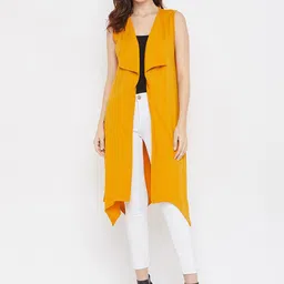 Hypernation Women Yellow Solid Open Front Shrug-34
