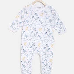 berrytree Kids Blue & White Printed Organic Cotton Sustainable Rompers-picture-22