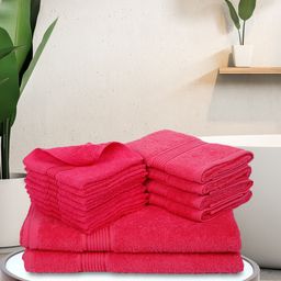 BIANCA Set Of 14 Pink Solid 380 GSM Pure Cotton Towel Set-14