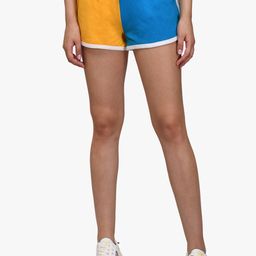 Kotty Women Yellow & Blue Colourblocked Regular Fit Regular Shorts-picture-13
