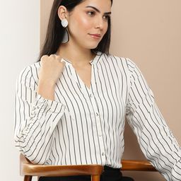 her by invictus Striped Mandarin Collar Shirt Style Top-image-96