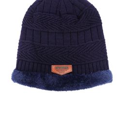 iSWEVEN Unisex Navy Blue Self-Design Beanie-45