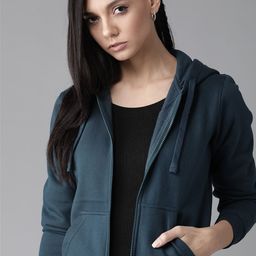 Roadster Women Teal Blue Solid Hooded Sweatshirt-28