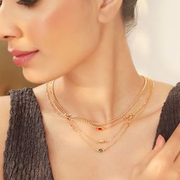 Rubans 18K Gold Plated Multicolor Crystal Zirconia Charms Multi-Layered Link Necklace-7